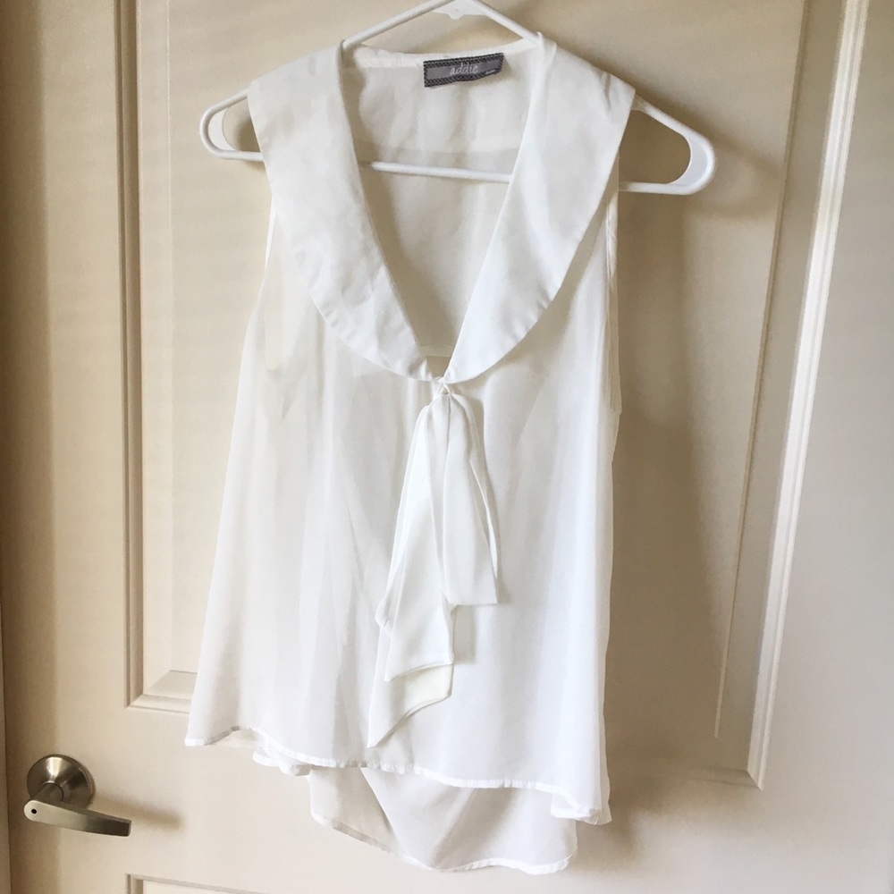 White sheer blouse with tie in front - Picture 1 of 5